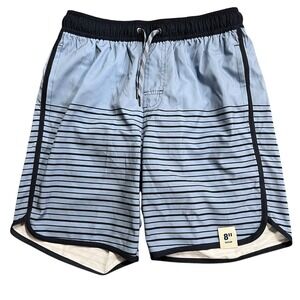 George Men's Above Knee Quick‎ Dry Swim Trunks Shorts Blue Stripe S